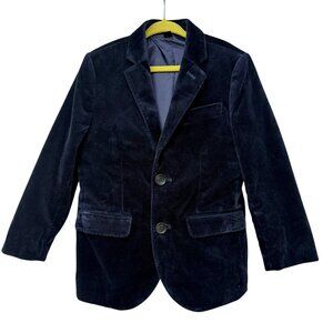 CREWCUTS Ludlow Boys Blazer Size 5 Velvet Navy Blue Preppy Formal Suit Jacket